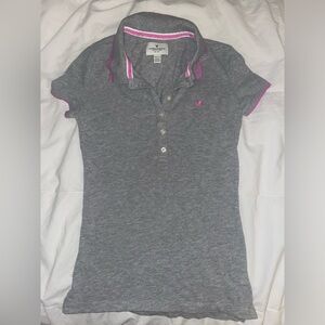 American Eagle Gray and Pink Polo Shirt